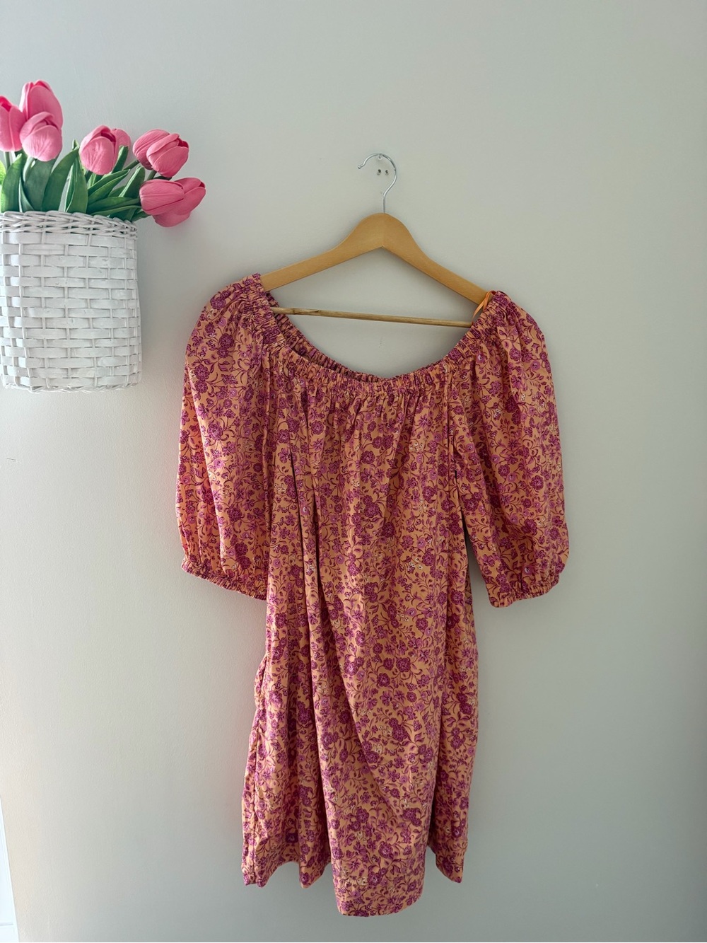 Old Navy Pink Floral Midi Dress on Orange Base barely worn!